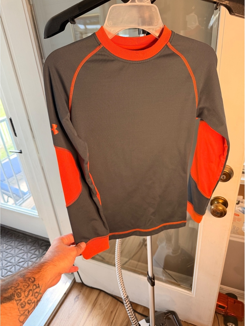 Under Armour Gray and Orange Long Sleeve Compression Shirt